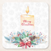 白い雪片とクリスマスの装飾 スクエアペーパーコースター (正面)