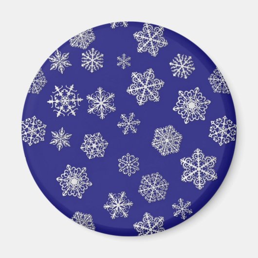 白い雪片と深いコバルトブルー マグネット (正面)