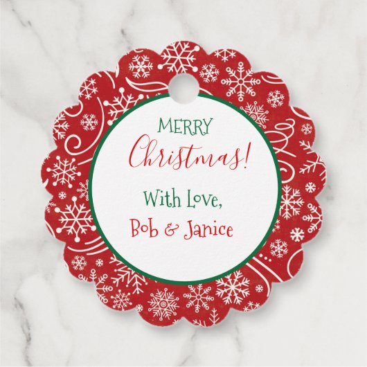 白い雪片と自由な型枠渦巻き フェイバータグ (裏面)