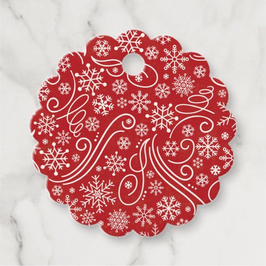 白い雪片と自由な型枠渦巻き フェイバータグ (正面)