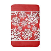 白い雪片のクリスマスレッド バスマット (正面縦)