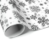 白い雪片の包装紙のヴィンテージの黒 ラッピングペーパー (ロールコーナー)
