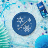 白い雪片の青書のプレート ペーパープレート (パーティー)