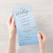 白い雪片を使用した青いグラデーション オールインワン招待状 (貼ってはがせる)