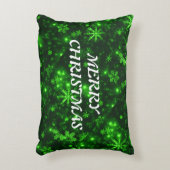 白い雪片グリーン背景枕 アクセントクッション (正面(垂直))