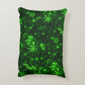 白い雪片グリーン背景枕 アクセントクッション (裏面(縦))