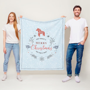 白い雪片パターンのクリスマス装飾品 フリースブランケット