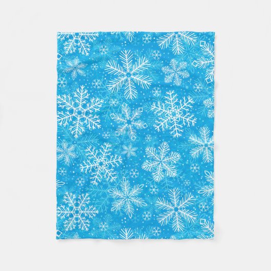 白い雪片パターン フリースブランケット (正面)