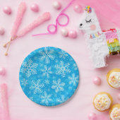 白い雪片パターン ペーパープレート (パーティー)