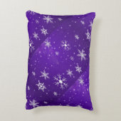 白い雪片ブルーパープル背景枕 アクセントクッション (裏面(縦))