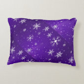 白い雪片ブルーパープル背景枕 アクセントクッション (裏面)