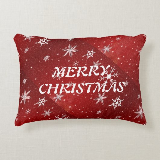 白い雪片レッド背景枕 アクセントクッション (正面)