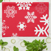 白い雪片 – カスタマイズ可能な背景色 キッチンタオル (折り畳み)