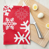 白い雪片 – カスタマイズ可能な背景色 キッチンタオル (四つ折り)