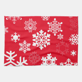 白い雪片 – カスタマイズ可能な背景色 キッチンタオル