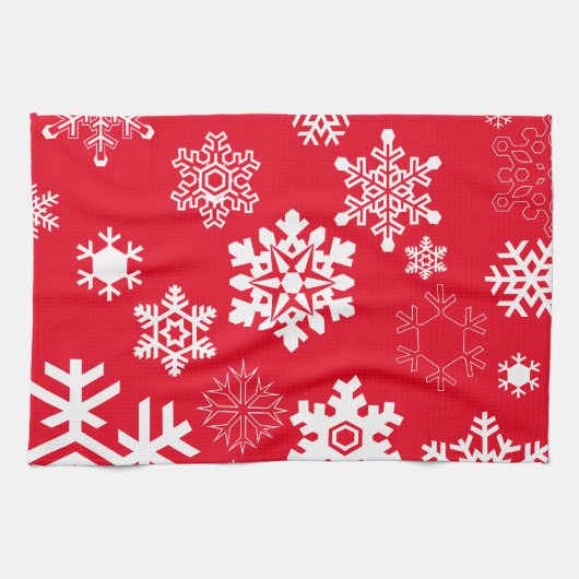 白い雪片 – カスタマイズ可能な背景色 キッチンタオル (横)