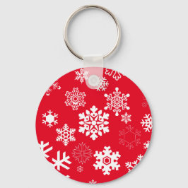 白い雪片 – カスタマイズ可能な背景色 キーホルダー