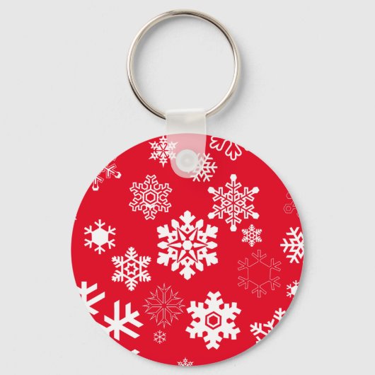 白い雪片 – カスタマイズ可能な背景色 キーホルダー (正面)