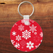 白い雪片 – カスタマイズ可能な背景色 キーホルダー (正面)