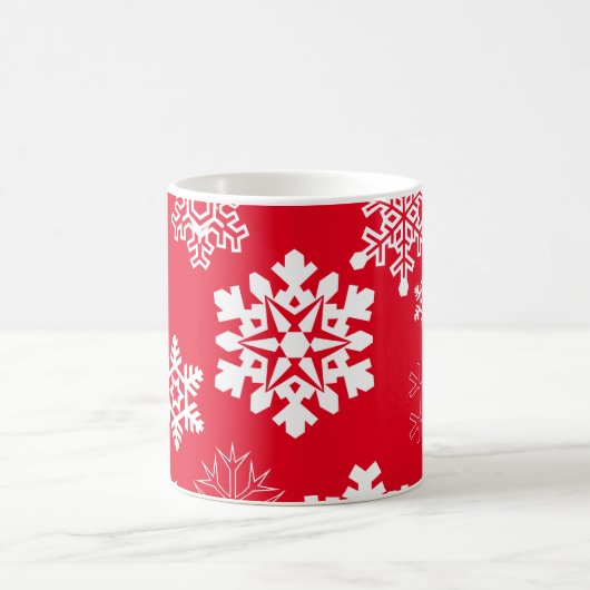 白い雪片 – カスタマイズ可能な背景色 コーヒーマグカップ (中央)