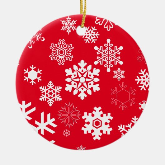 白い雪片 – カスタマイズ可能な背景色 セラミックオーナメント (正面)