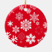 白い雪片 – カスタマイズ可能な背景色 セラミックオーナメント (裏面)