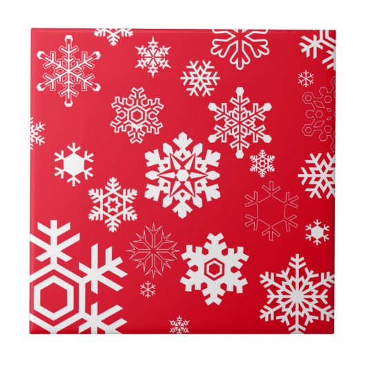 白い雪片 – カスタマイズ可能な背景色 タイル (正面)