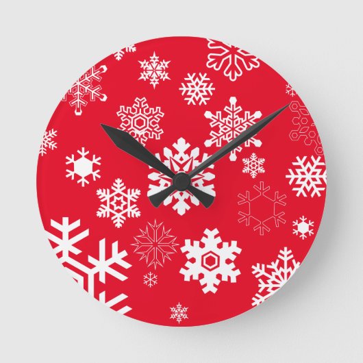 白い雪片 – カスタマイズ可能な背景色 ラウンド壁時計 (正面)