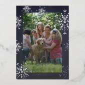 白い雪2枚の写真ファミリークリスマスネイビー 箔シーズンカード (正面)