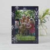 白い雪2枚の写真ファミリークリスマスネイビー 箔シーズンカード (立ち正面)