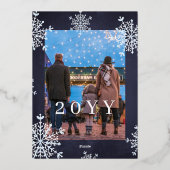 白い雪2枚の写真ファミリークリスマスネイビー 箔シーズンカード (裏面)