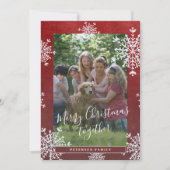 白い雪2枚の写真ファミリークリスマスレッド シーズンカード (正面)
