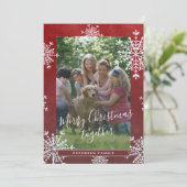 白い雪2枚の写真ファミリークリスマスレッド シーズンカード (スタンド正面)