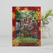 白い雪2枚の写真ファミリークリスマスレッド 箔シーズンカード (立ち正面)