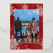 白い雪2枚の写真ファミリークリスマスレッド 箔シーズンカード (裏面)