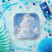 白い雲と美しい青空 水彩画 ペーパープレート (パーティー)