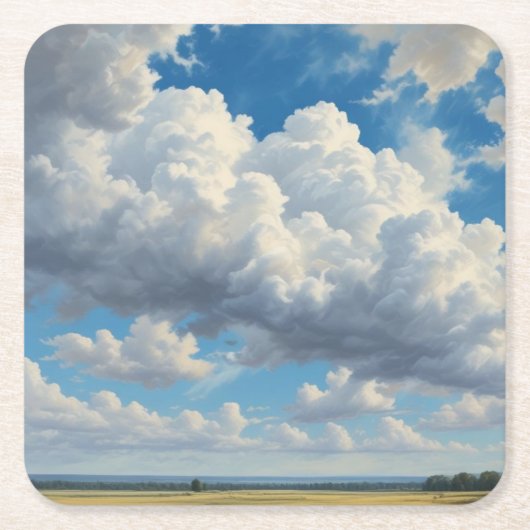 白い雲と青澄んい空 スクエアペーパーコースター (正面)