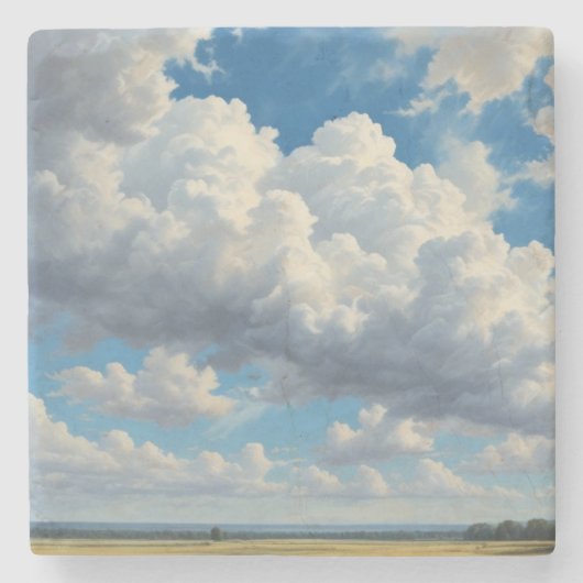白い雲と青澄んい空 ストーンコースター (正面)