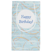 白い雲のある青い空のパステルレインボー スモールペーパーバッグ (正面)