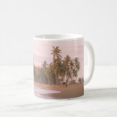 白い雲の下の茶色の砂の上の緑のヤシの木 コーヒーマグカップ (正面右)