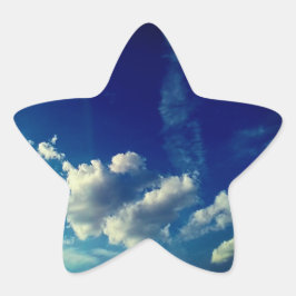 白い雲、青とターコイズの空 星シール
