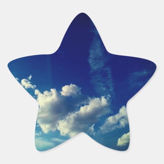 白い雲、青とターコイズの空 星シール (正面)