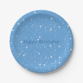 白い青い星の空の誕生日 ペーパープレート (正面)