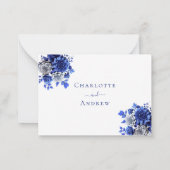 白い青い花結婚の反応RSVP ノートカード (裏面)