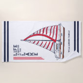 白い青い赤の湖で生活が良航海のい ビーチタオル (正面)