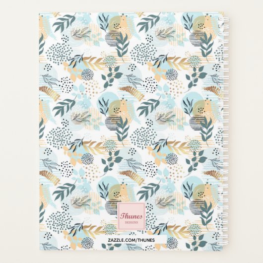 白い青い金ゴールドの葉モノグラム2026 プランナー手帳 (裏面)