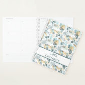 白い青い金ゴールドの葉モノグラム2026 プランナー手帳 (ディスプレー)