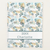 白い青い金ゴールドの葉モノグラム2026 プランナー手帳 (正面)