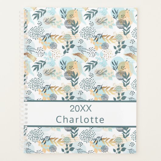 白い青い金ゴールドの葉モノグラム2026 プランナー手帳 (正面)