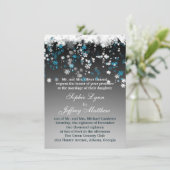 白い青い雪片が黒い結婚式招待状 招待状 (スタンド正面)